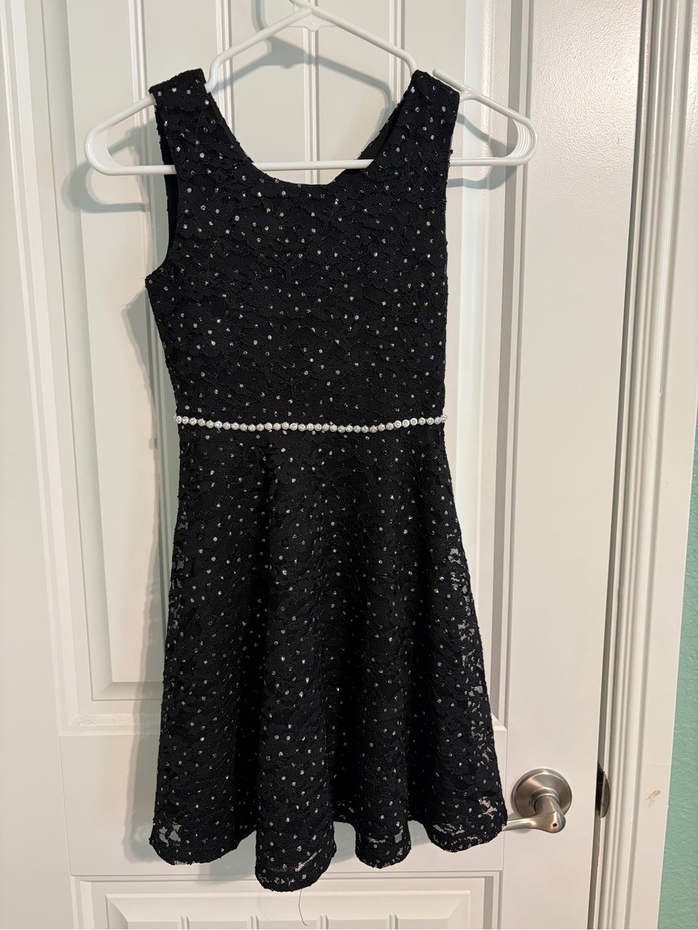 Girls Speechless Black Lace Dress with Rhinestone Waistband